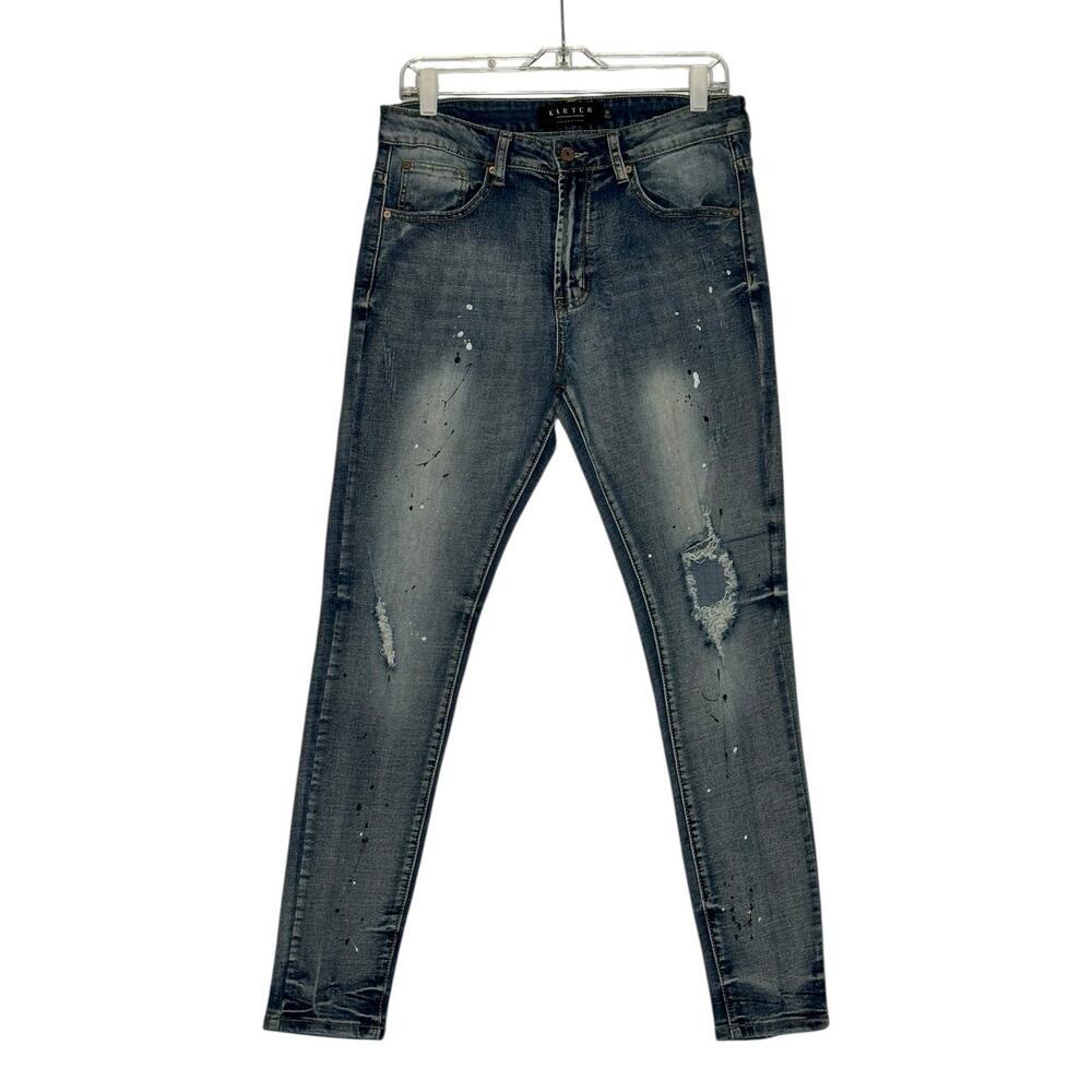 Karter Collection blue painted distressed skinny jeans size 32